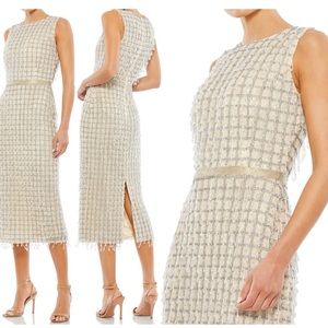 Mac Duggal Embellished Sleeveless Tweed Midi Dress